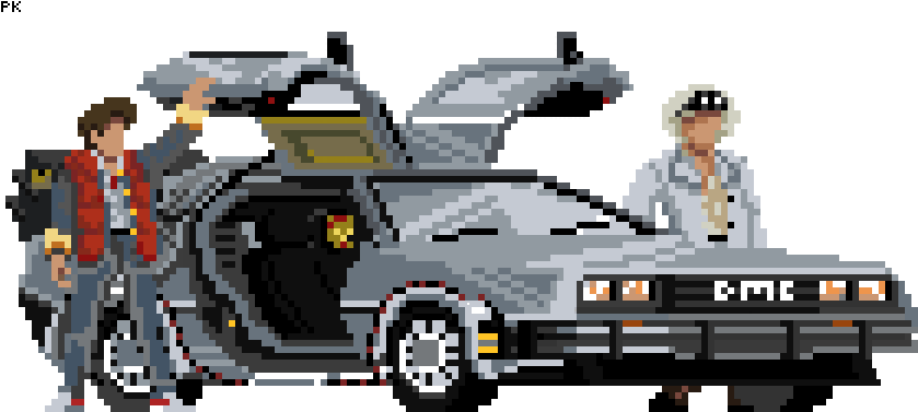 Back To The Future Pixel Art De Loreanand Characters