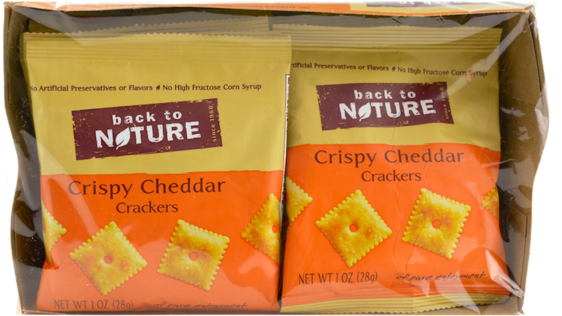 Backto nature crispy cheddar crackers package PNG image with a transparent background, free high-resolution download