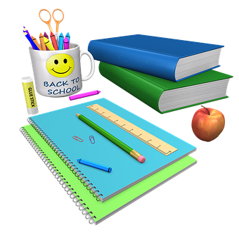 Backto School Supplies3 D Illustration PNG with transparent background