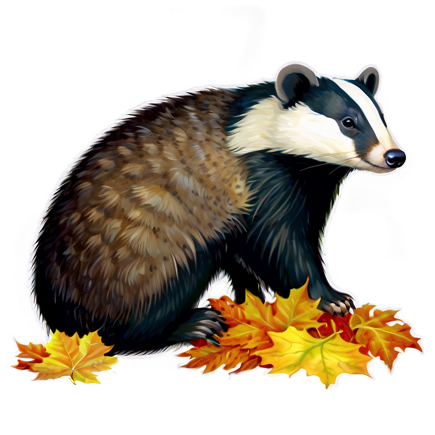 Badger In Autumn Leaves Png Ifo72