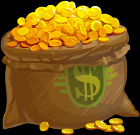 Bagof Gold Coins Illustration PNG with transparent background