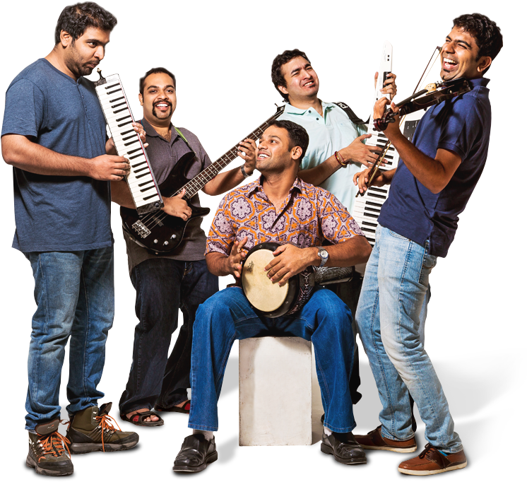 Band_ Members_ Posing_ With_ Instruments PNG with transparent background