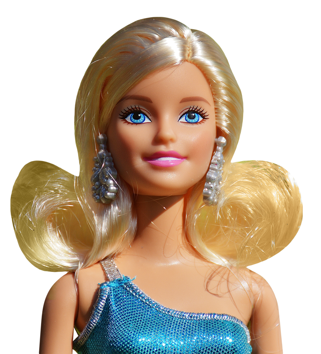 Barbie Doll Portrait Sparkling Blue Dress PNG with transparent background