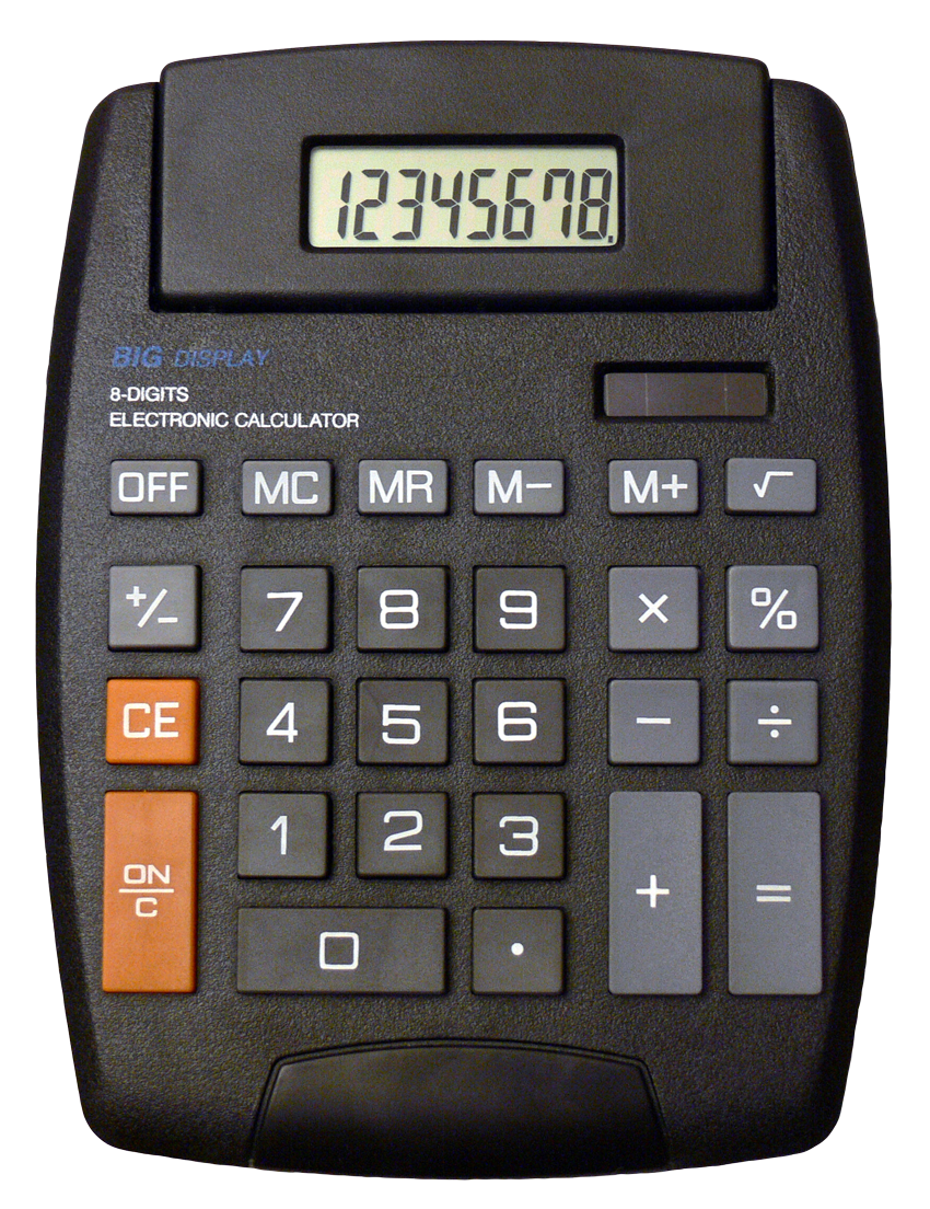 Basic Black Electronic Calculator PNG with transparent background