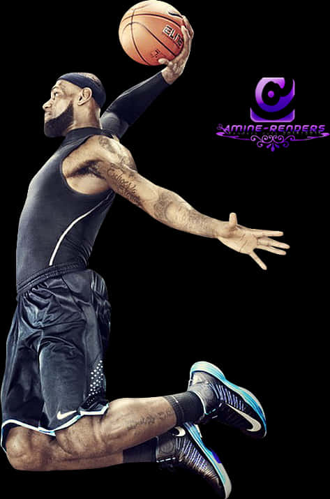 Basketball Dunk Pose Leap PNG with transparent background