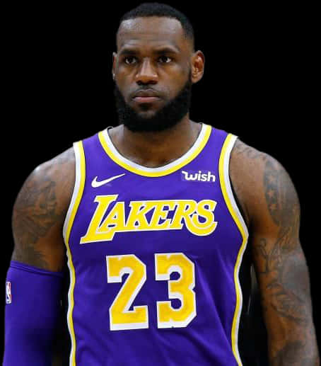 Basketball Playerin Lakers Jersey PNG with transparent background