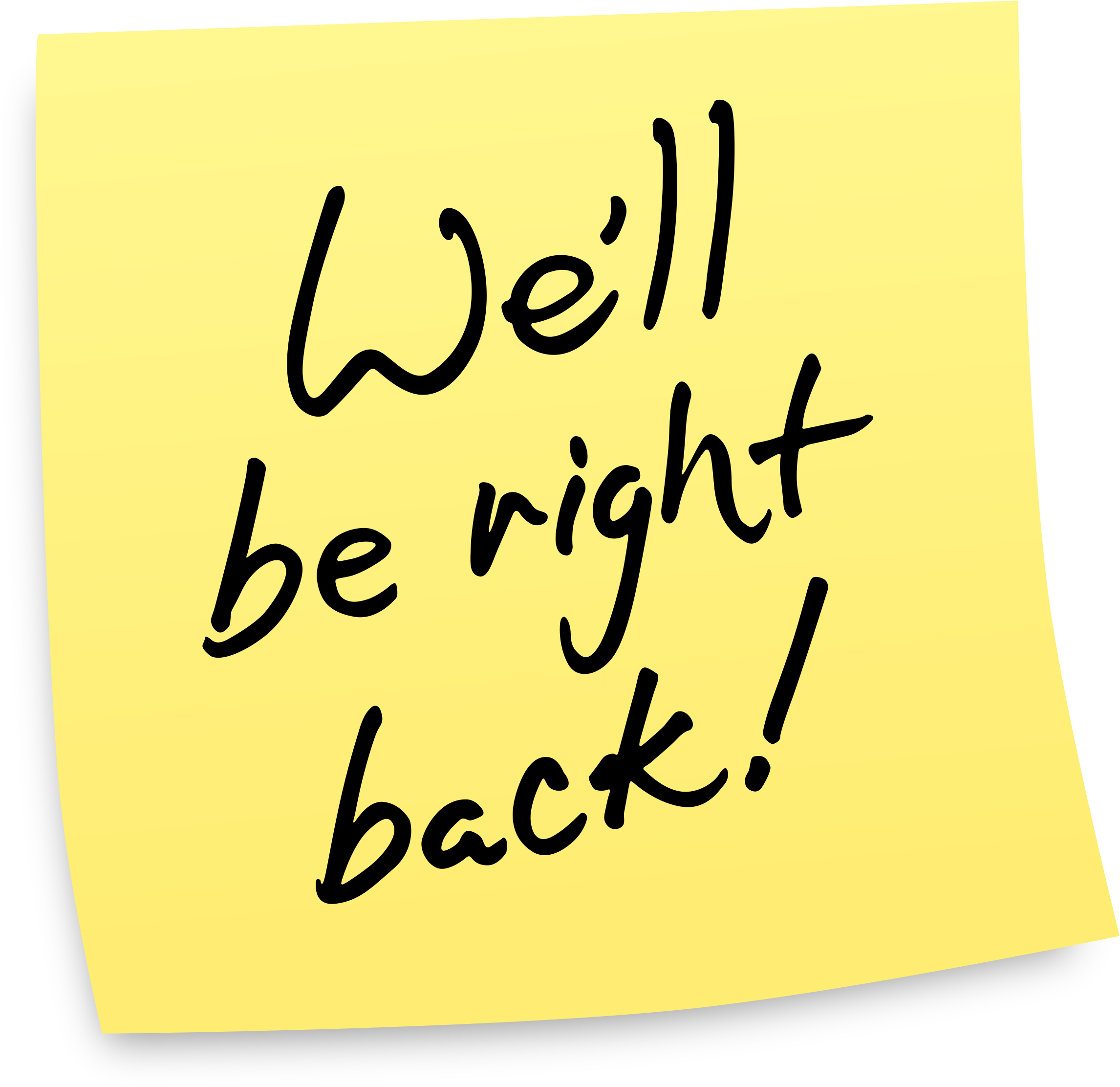 Be Right Back Post It Note Message PNG with transparent background