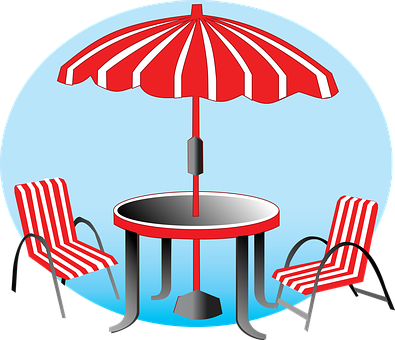 Beach Umbrellaand Chairs Graphic PNG with transparent background