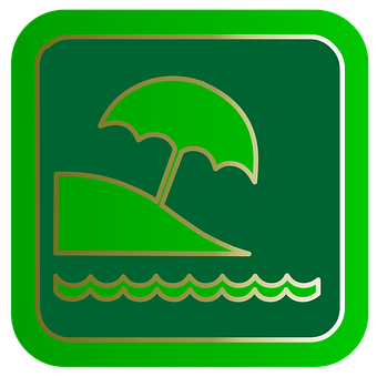 Beach Umbrellaand Waves Icon PNG with transparent background