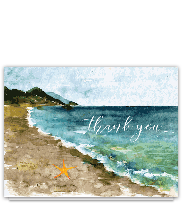 Beach Theme Wedding Folded Thank You Note Card - Thank You Card Ocean, HD Png Download PNG with transparent background