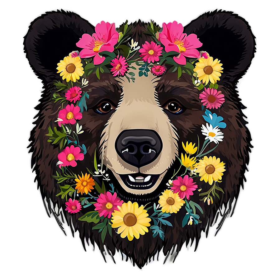 Bear Face With Flowers Png Rhm