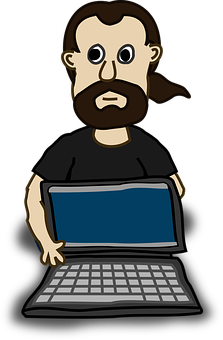 Bearded Manwith Laptop Cartoon