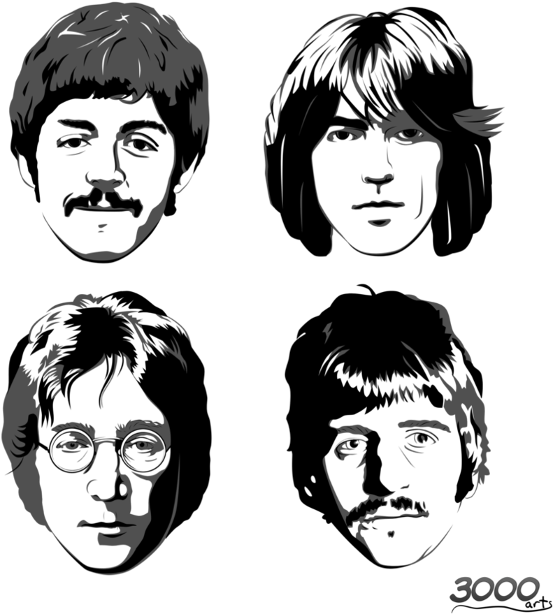 Beatles Png Free Download - Beatles Faces Black And White, Transparent Png PNG with transparent background