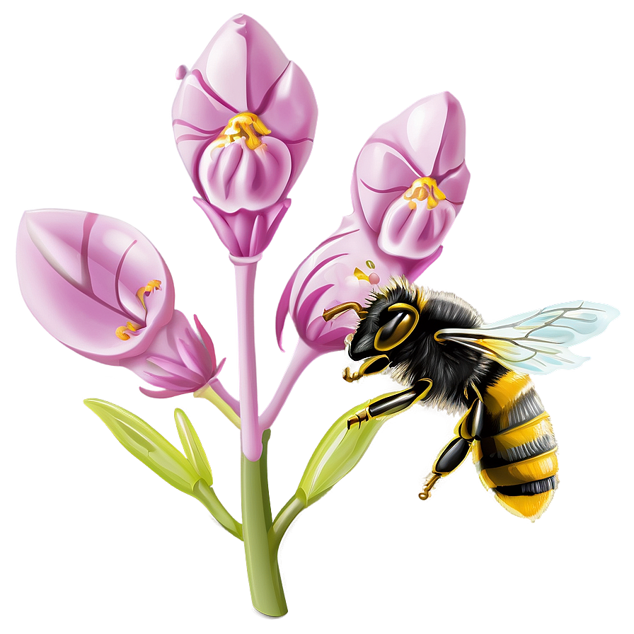 Bee Pollinating Flower PNG cmw42 PNG image with a transparent background, free high-resolution download