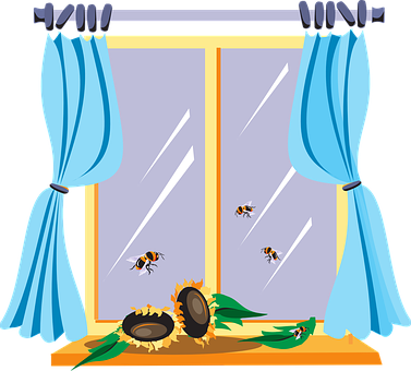 Bees Attractedto Sunflowers Window Scene PNG with transparent background