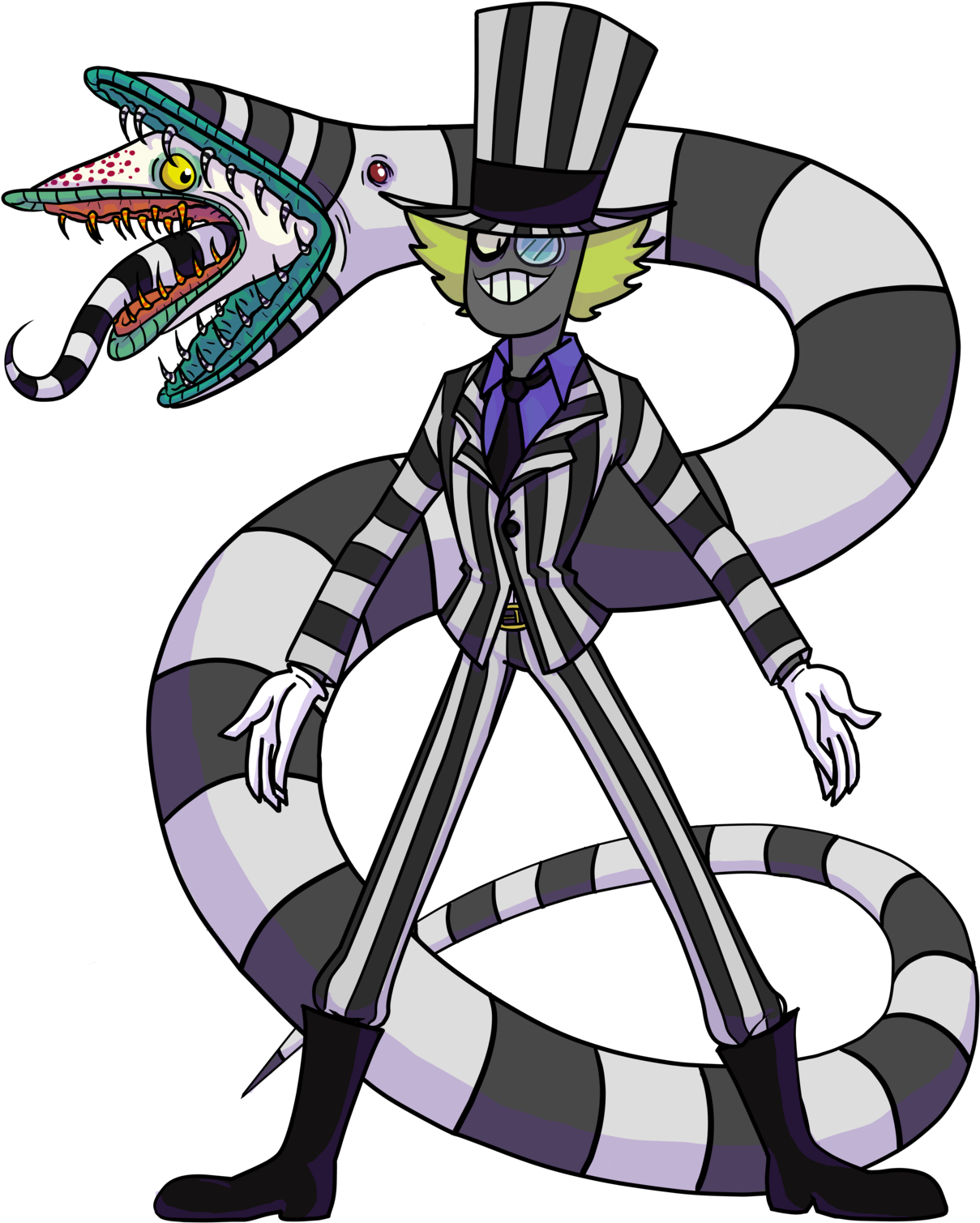 Black Hat Desguised As Beetlejuice For Haloween - Cartoon PNG with transparent background