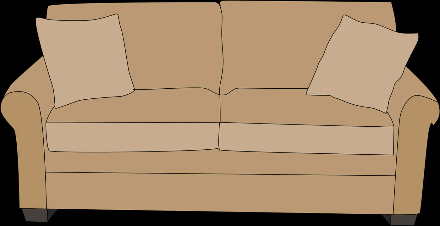 Beige Sofawith Cushions Vector PNG with transparent background