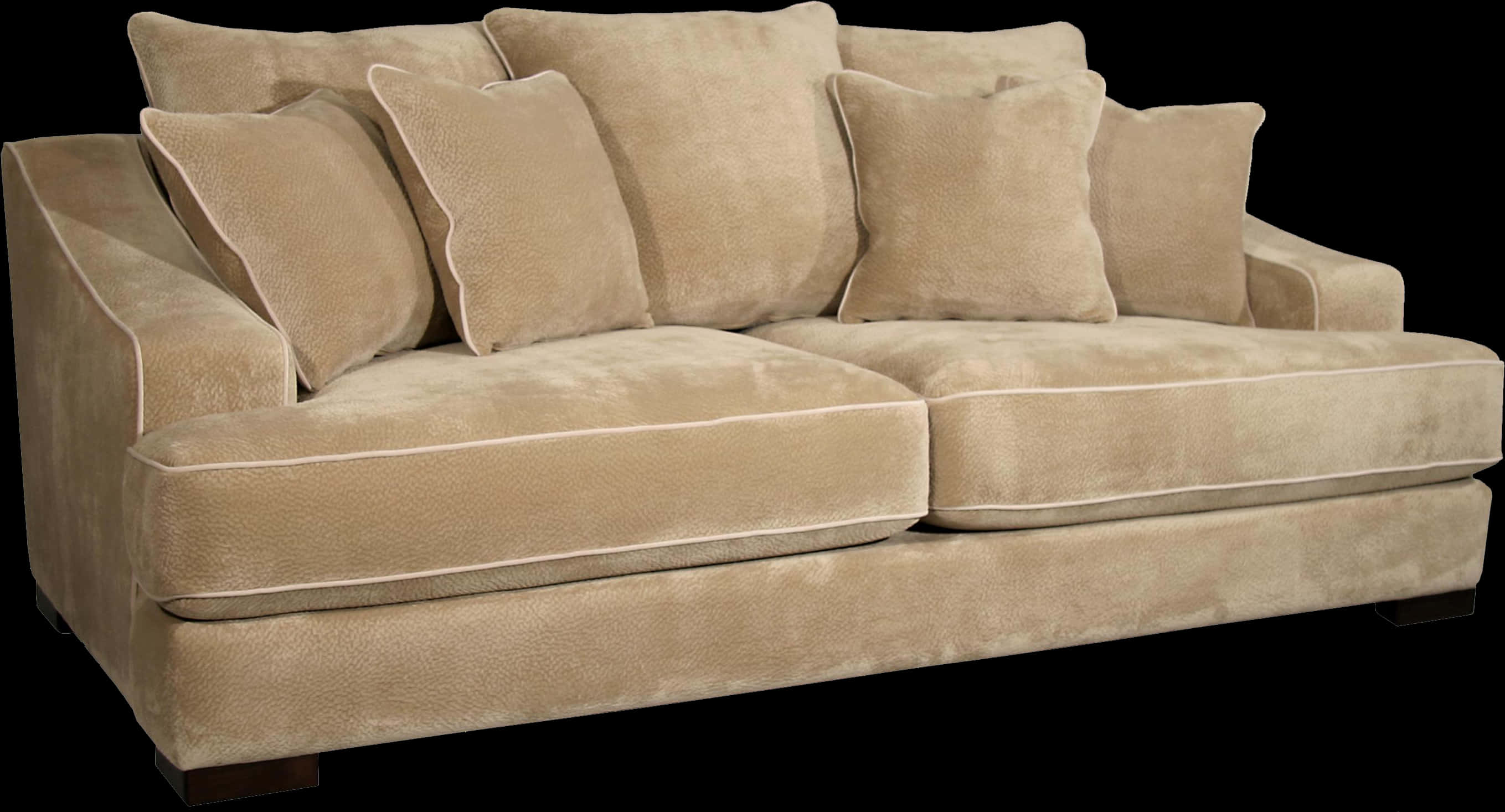 Beige Velvet Couch Black Background PNG with transparent background