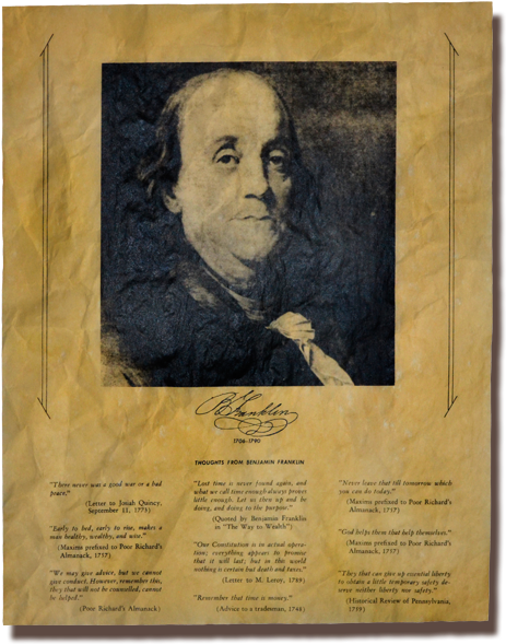 Benjamin Franklin Portraitand Quotes