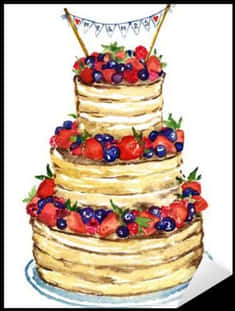 Berry Topped Celebration Cake Illustration PNG with transparent background