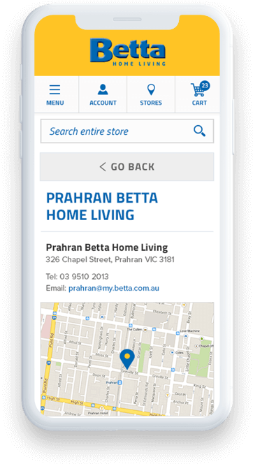 Betta Home Living Store Location Mobile Display