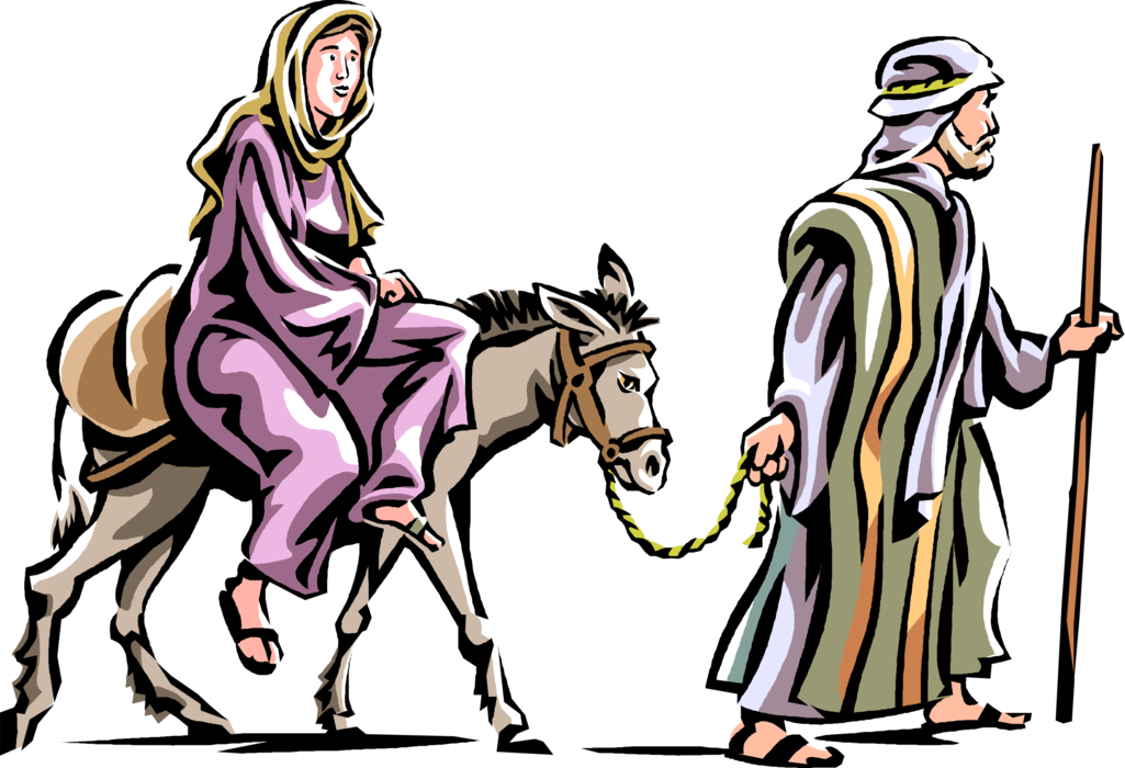 Vector Illustration Of Mary And Joseph With Donkey - Mary And Joseph And Donkey, HD Png Download PNG with transparent background