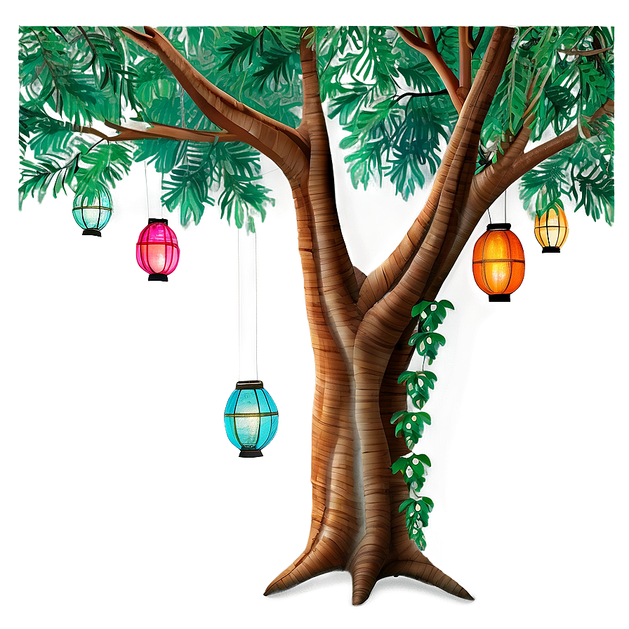 Big Tree With Hanging Lanterns Png 9