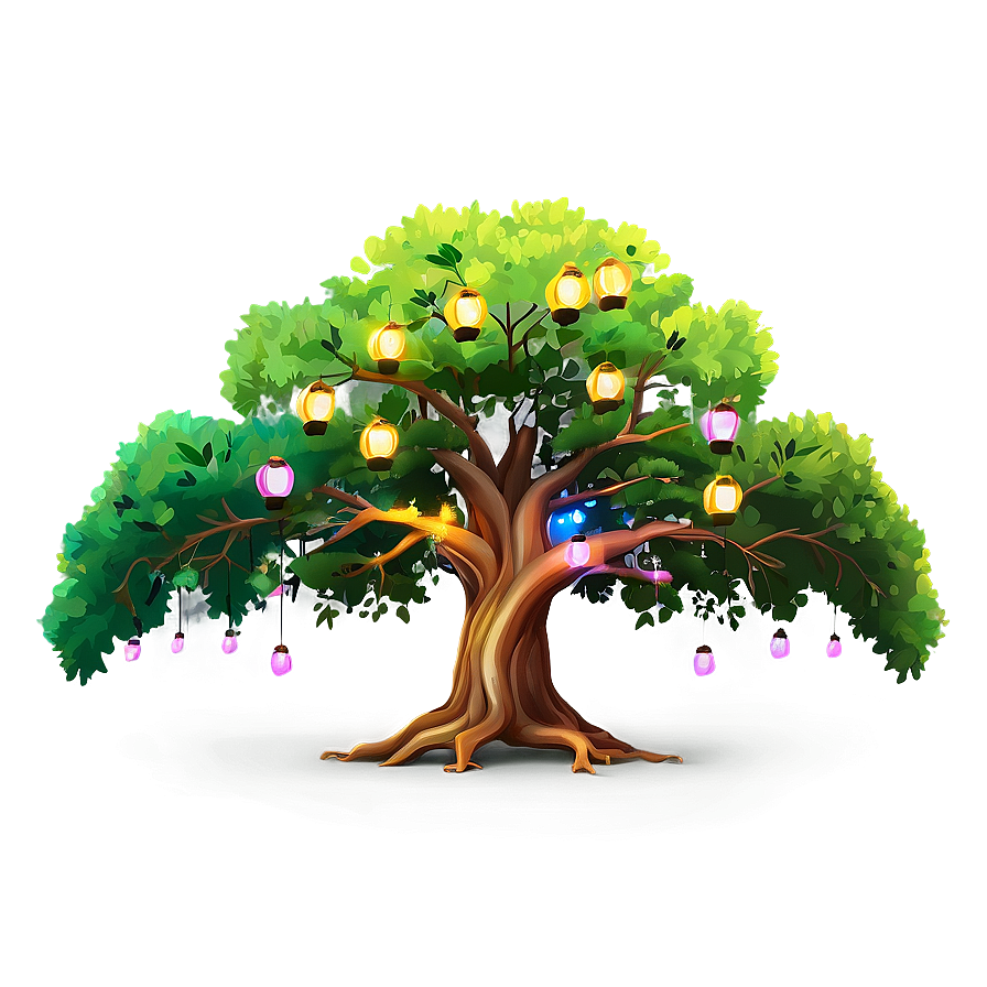 Big Tree With Hanging Lanterns Png Mio