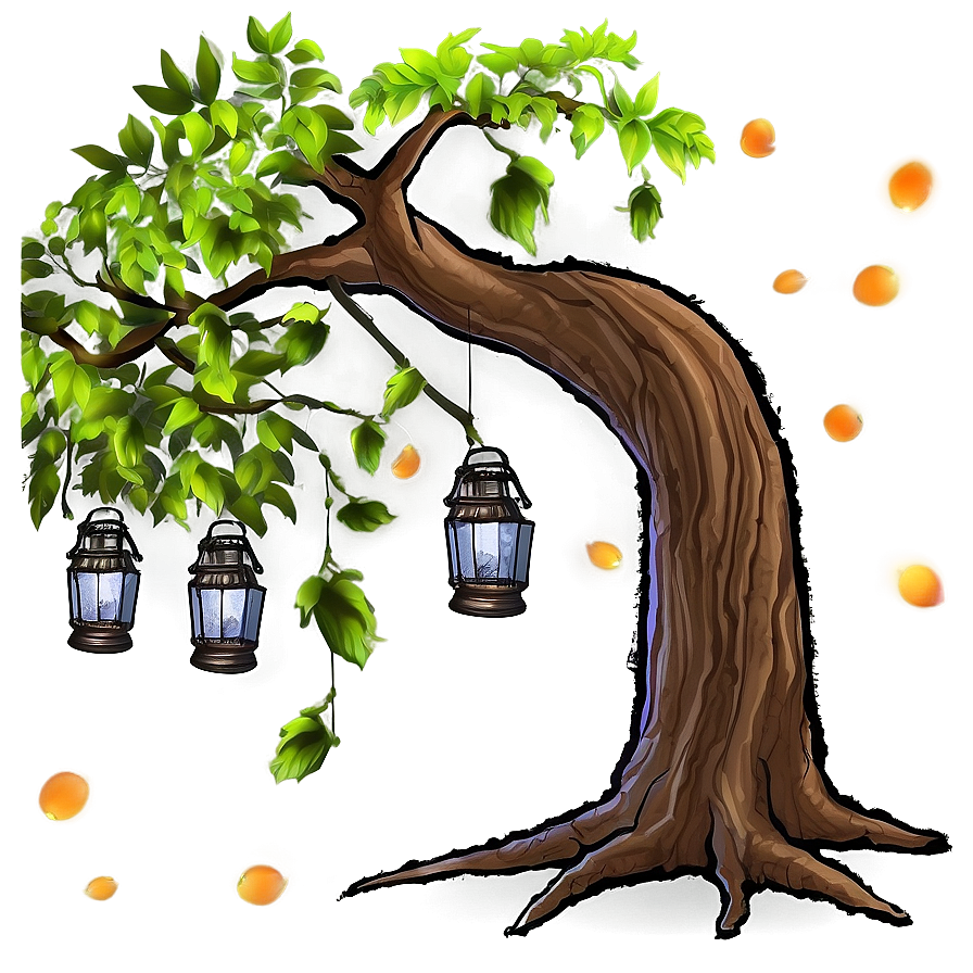 Big Tree With Hanging Lanterns Png Qrc