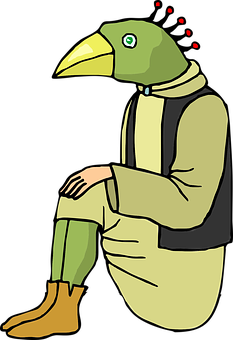 Bird Headed Humanoid Illustration PNG with transparent background