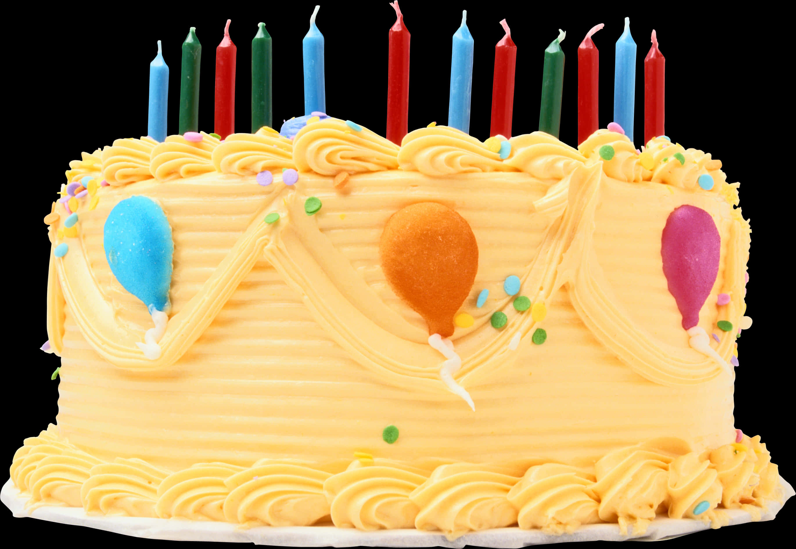 Birthday Cakewith Candlesand Balloons PNG with transparent background