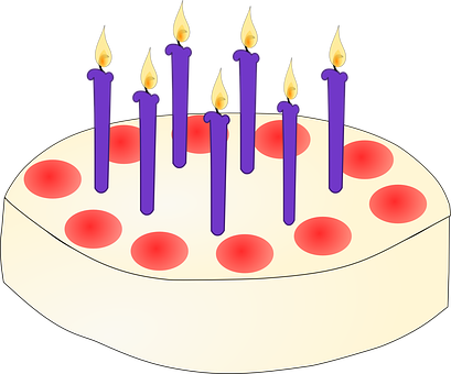 Birthday Cakewith Purple Candles PNG with transparent background