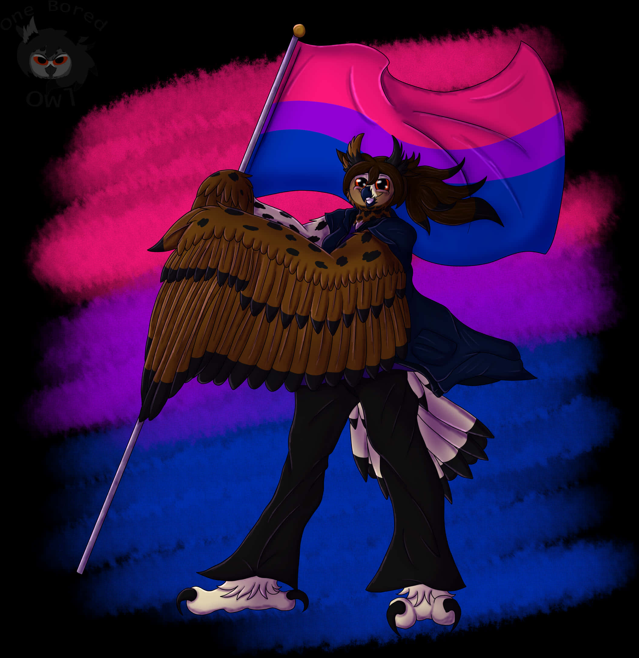 Bisexual Flag Anime Characterwith Wings PNG with transparent background