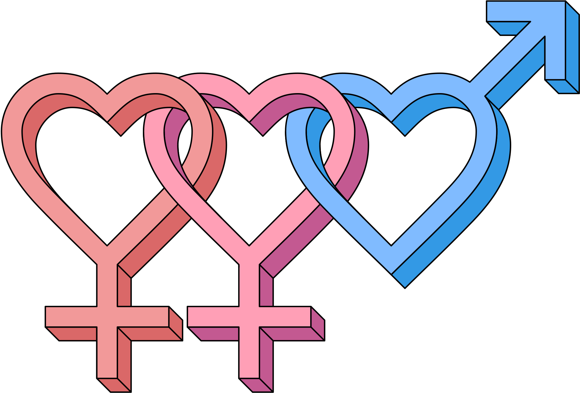 Bisexual Symbol Hearts Connected