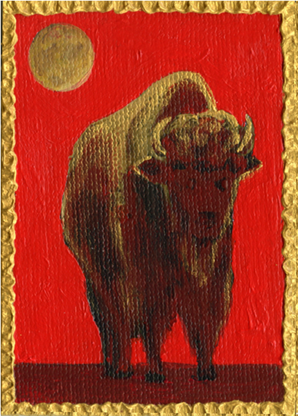 Bison Artwork Under Moonlight