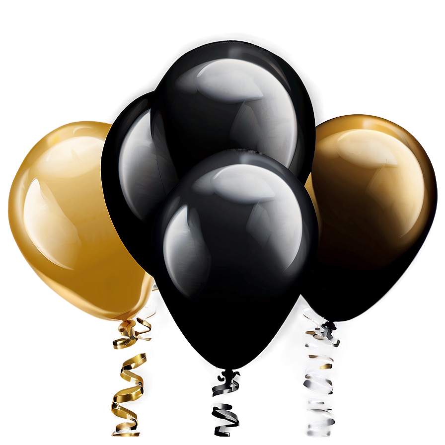 Black And Gold Floating Balloons Png 06132024