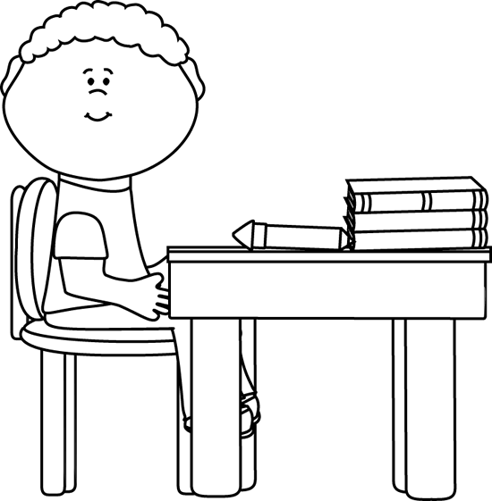Black And White Boy In School - Boy Sits In Class Black And White Clipart, HD Png Download PNG with transparent background