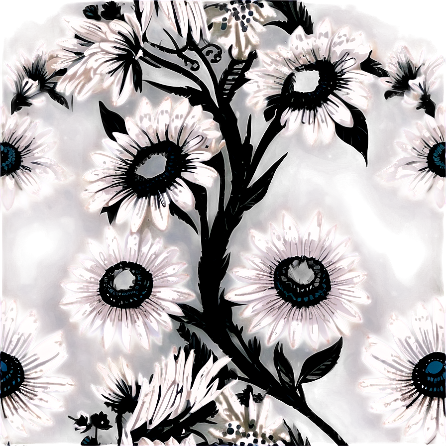 Black and White Floral Art PNG 05252024 896x896 PNG image with a transparent background, free high-resolution download