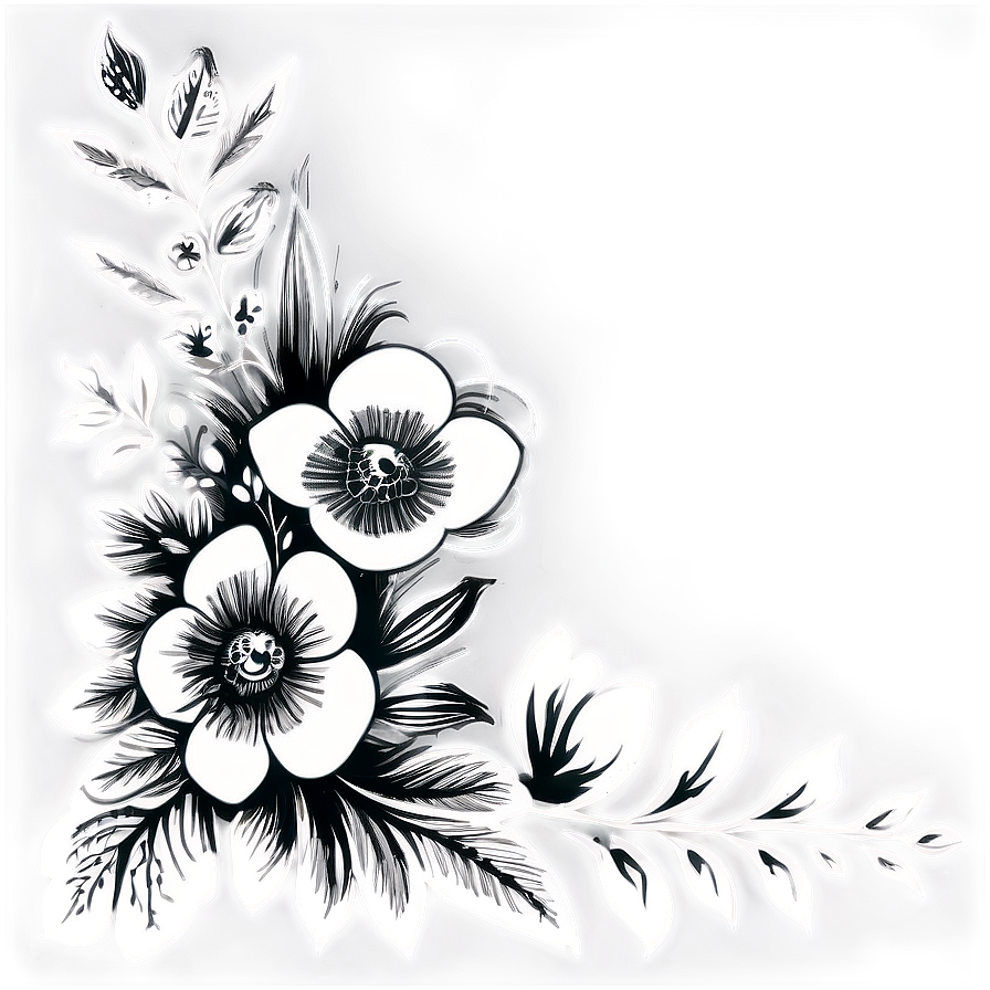 Black And White Floral Corners Png 67