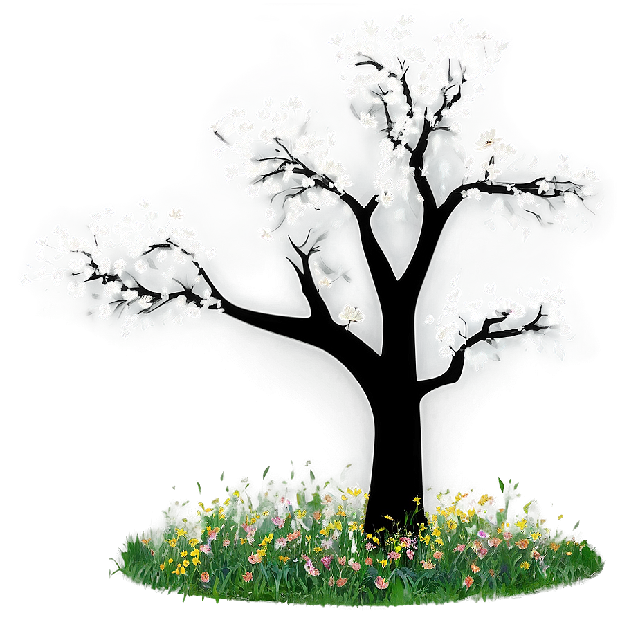 Black And White Tree In Spring Scene Png Obp