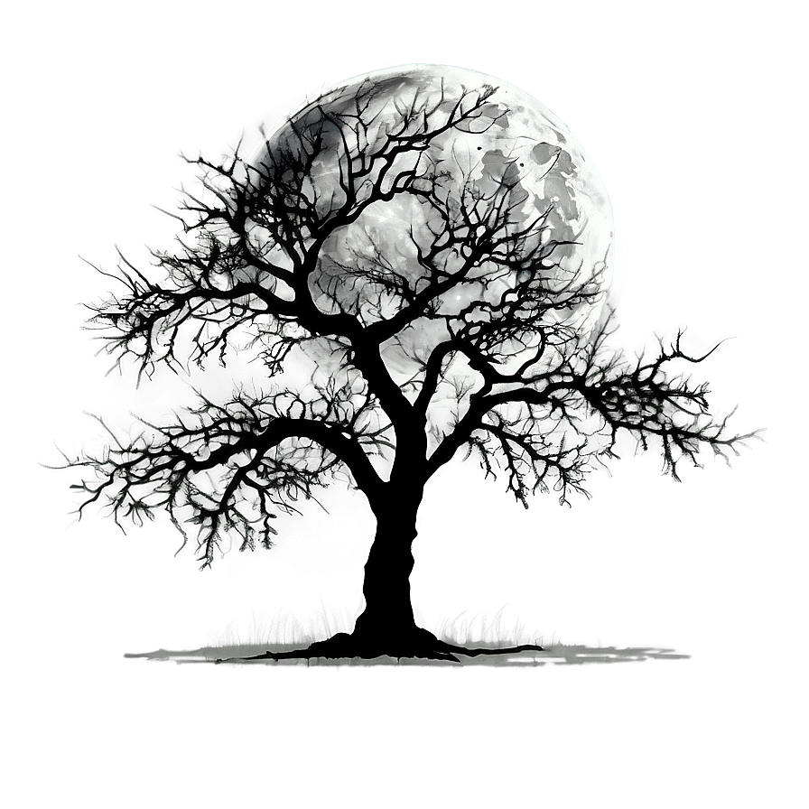 Black And White Tree With Full Moon Png 75