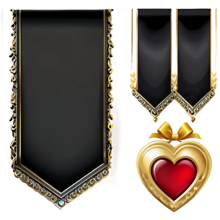 Black Banner With Hearts Png Yvv83