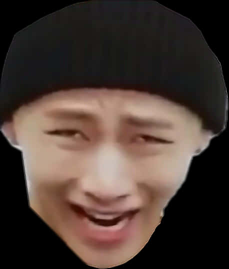 Black Beanie Facial Expression Meme PNG with transparent background