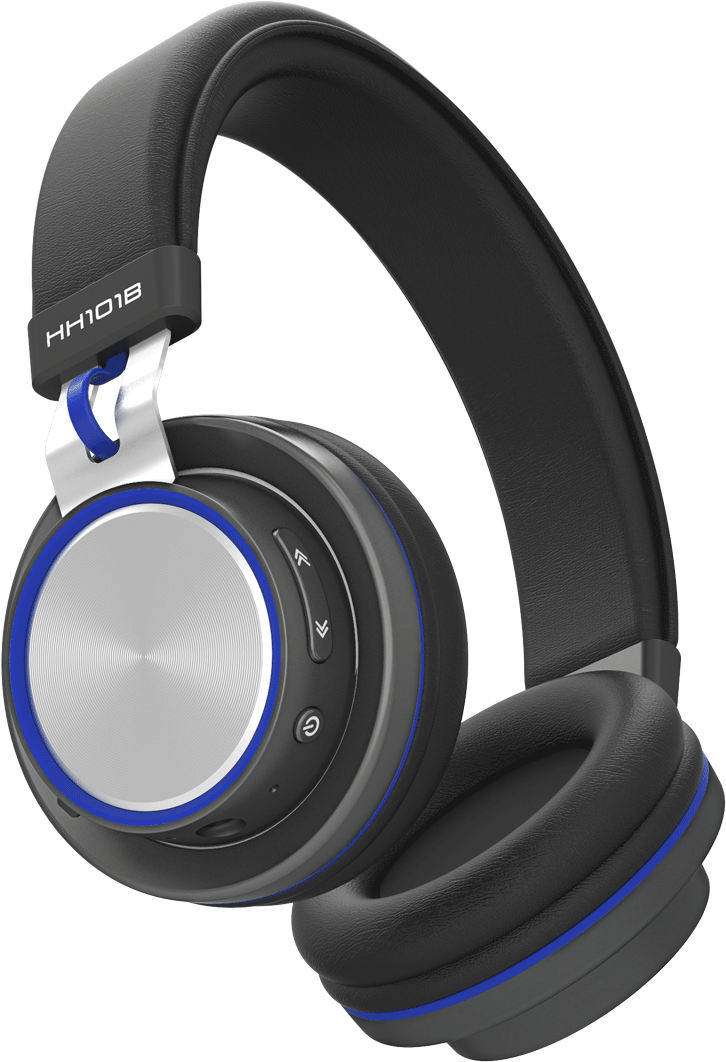 Black Blue Wireless Headphones PNG image with a transparent background, free high-resolution download