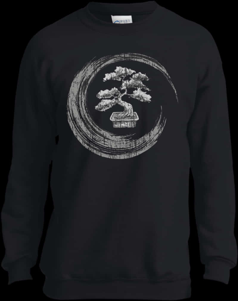 Black Bonsai Tree Sweatshirt Design PNG with transparent background
