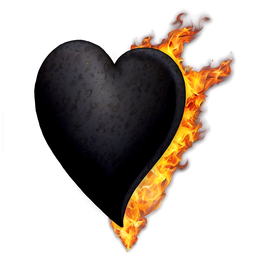 Black Broken Heart In Fire Png 06252024