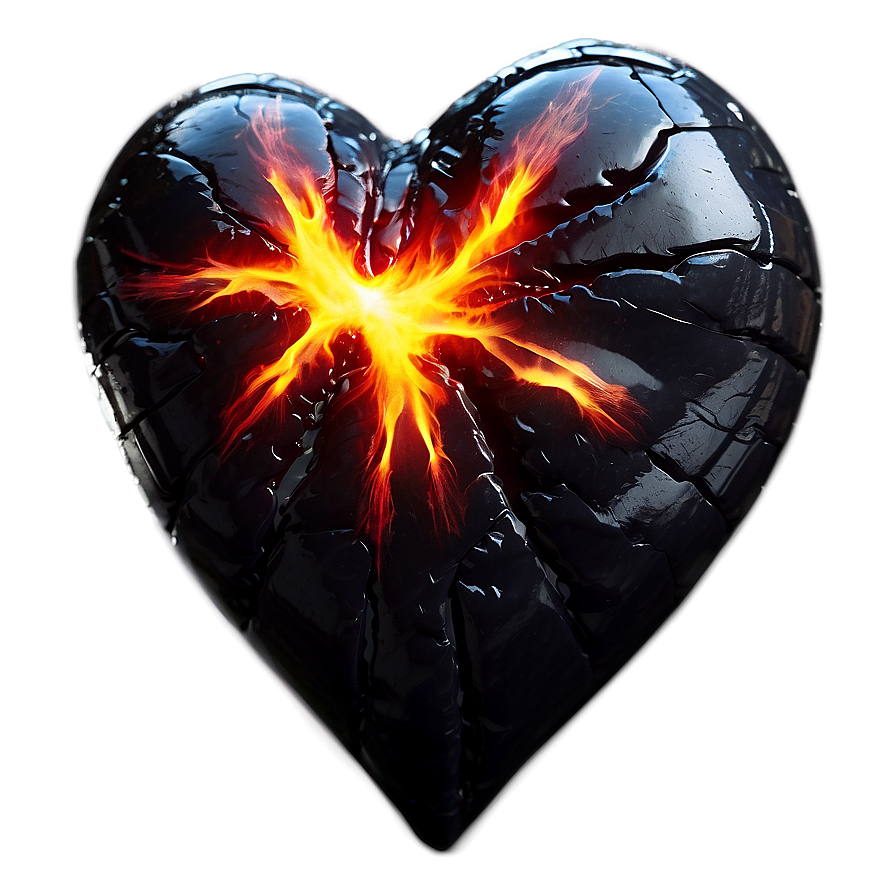 Black Broken Heart In Fire Png Ifn