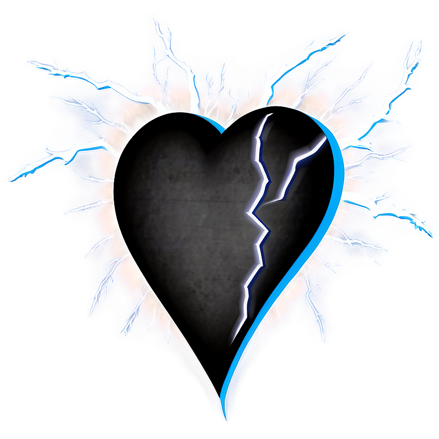 Black Broken Heart With Lightning Png 90