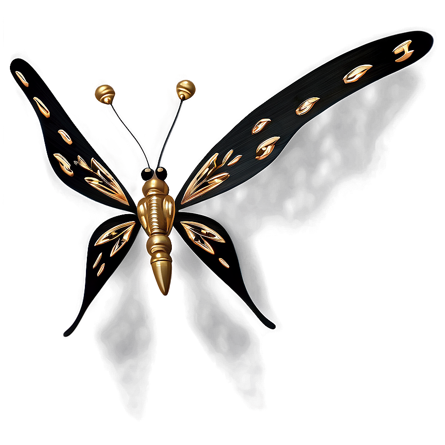 Black Butterfly With Golden Accents Png 1