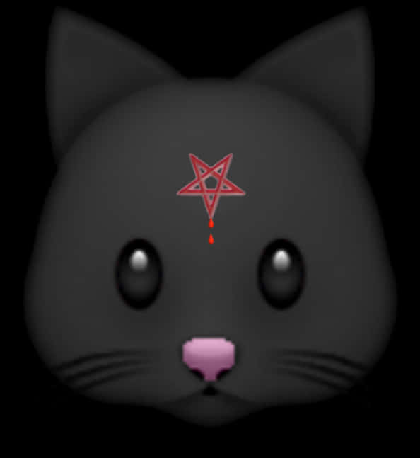Black Cat Red Pentagram Forehead PNG with transparent background